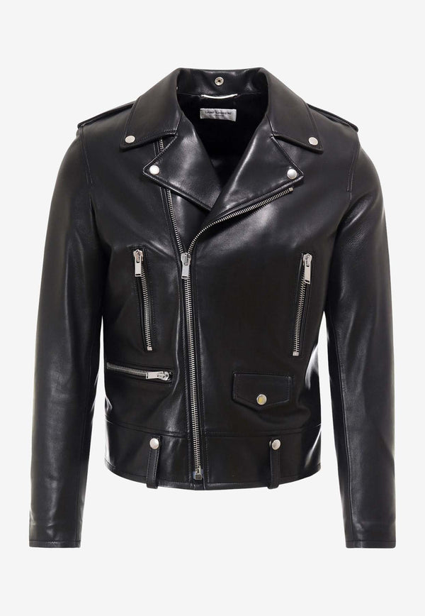 Zip-Up Leather Biker Jacket