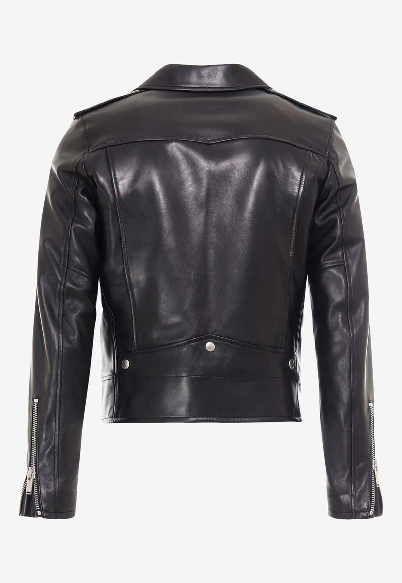 Zip-Up Leather Biker Jacket