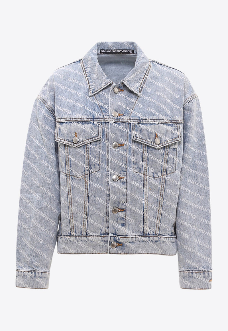 Falling Back Logo Print Denim Jacket