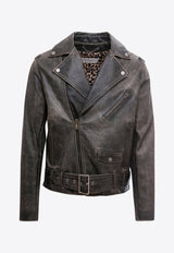 Distressed Leather Biker Jacket