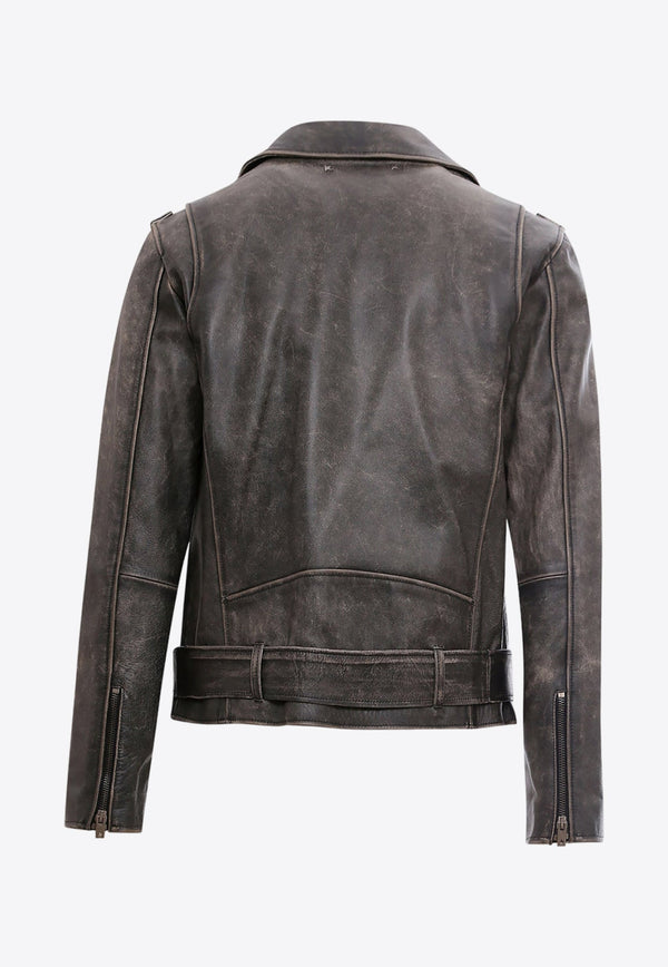 Distressed Leather Biker Jacket