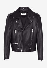 Zip-Up Leather Biker Jacket