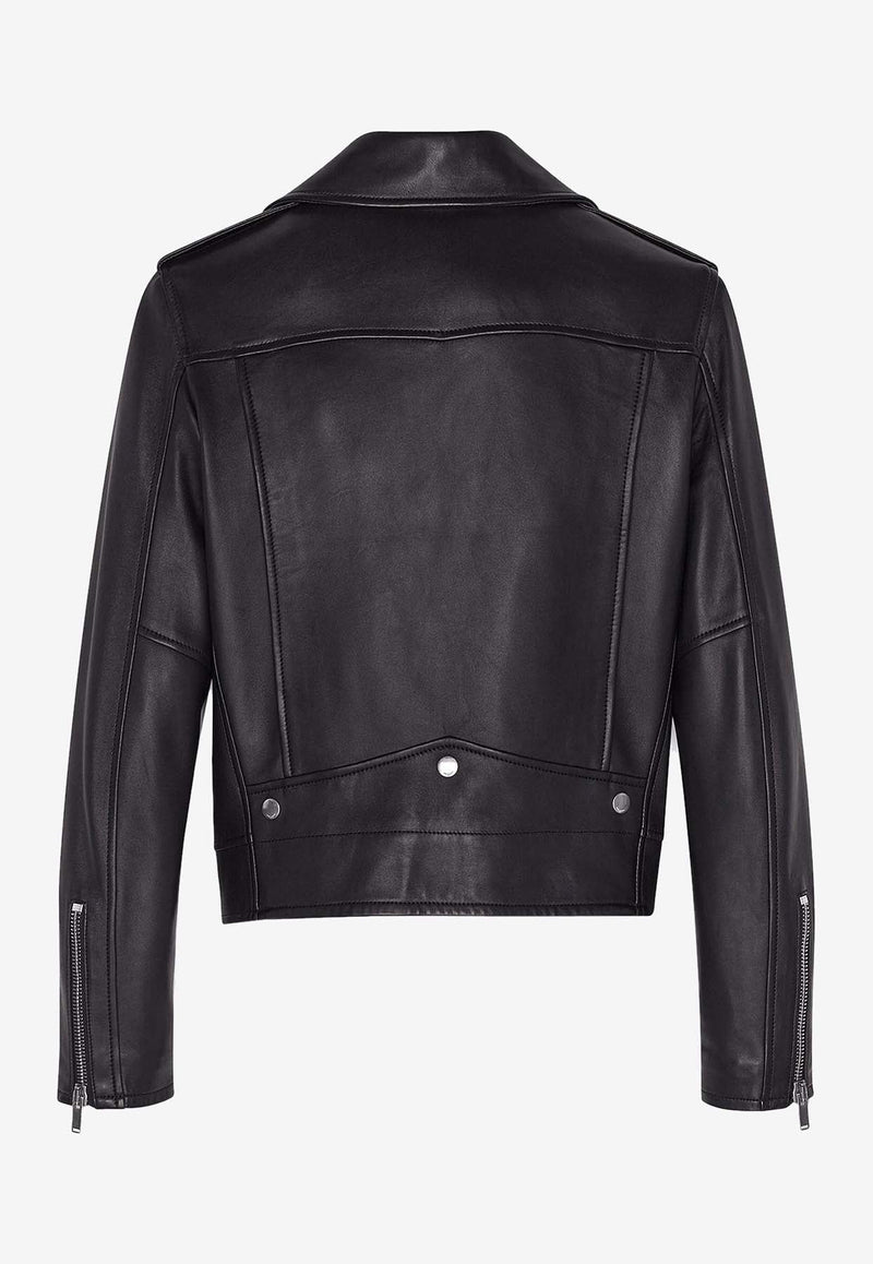 Zip-Up Leather Biker Jacket