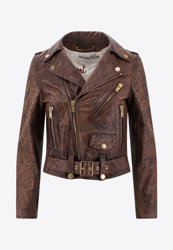 Leopard Print Leather Biker Jacket