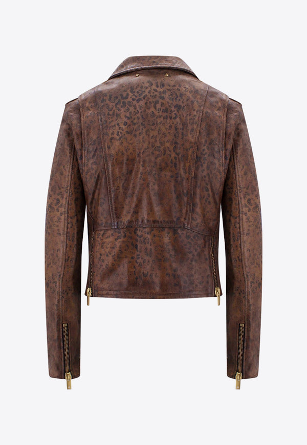 Leopard Print Leather Biker Jacket