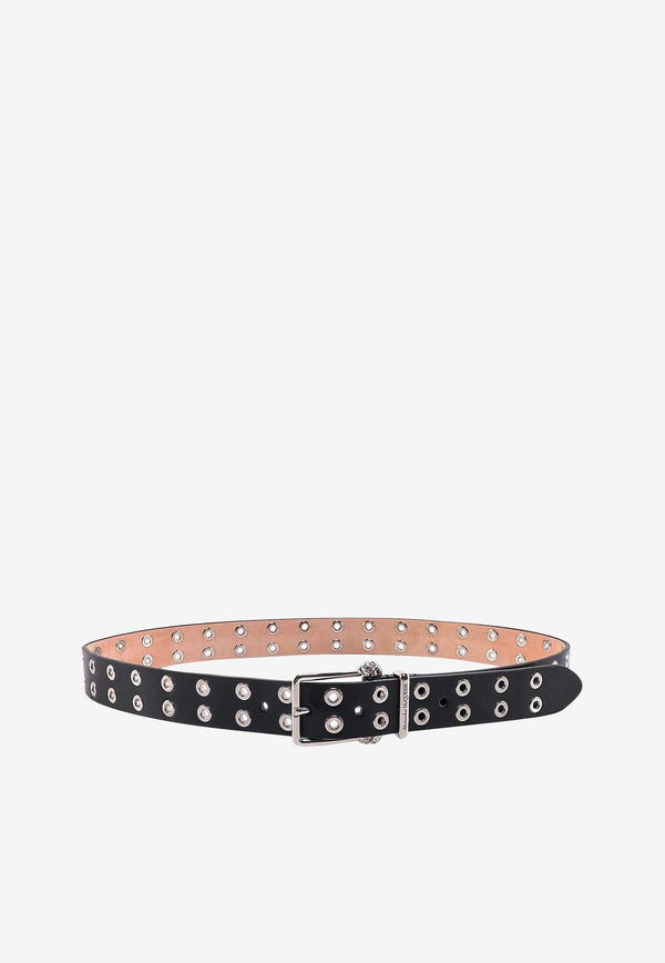 Eyelet Embellished Leather Belt