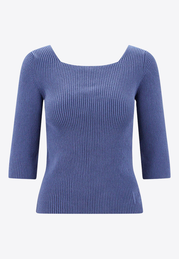 Square-Neck Rib Knit Top