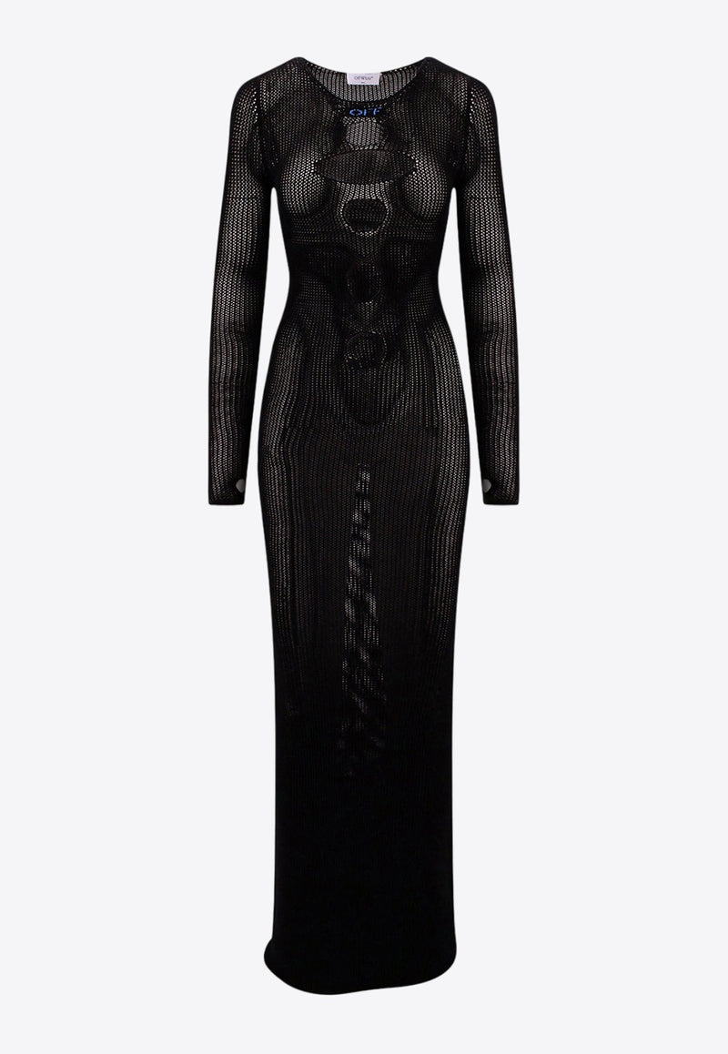 Embroidered Logo Rib Knit Maxi Dress with Cut-Outs