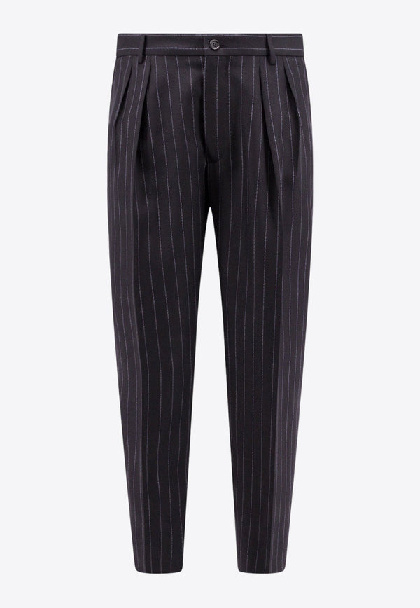 Pinstripe Wool Tapered Pants