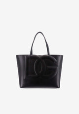 Medium 3D-Effect Logo Leather Tote Bag