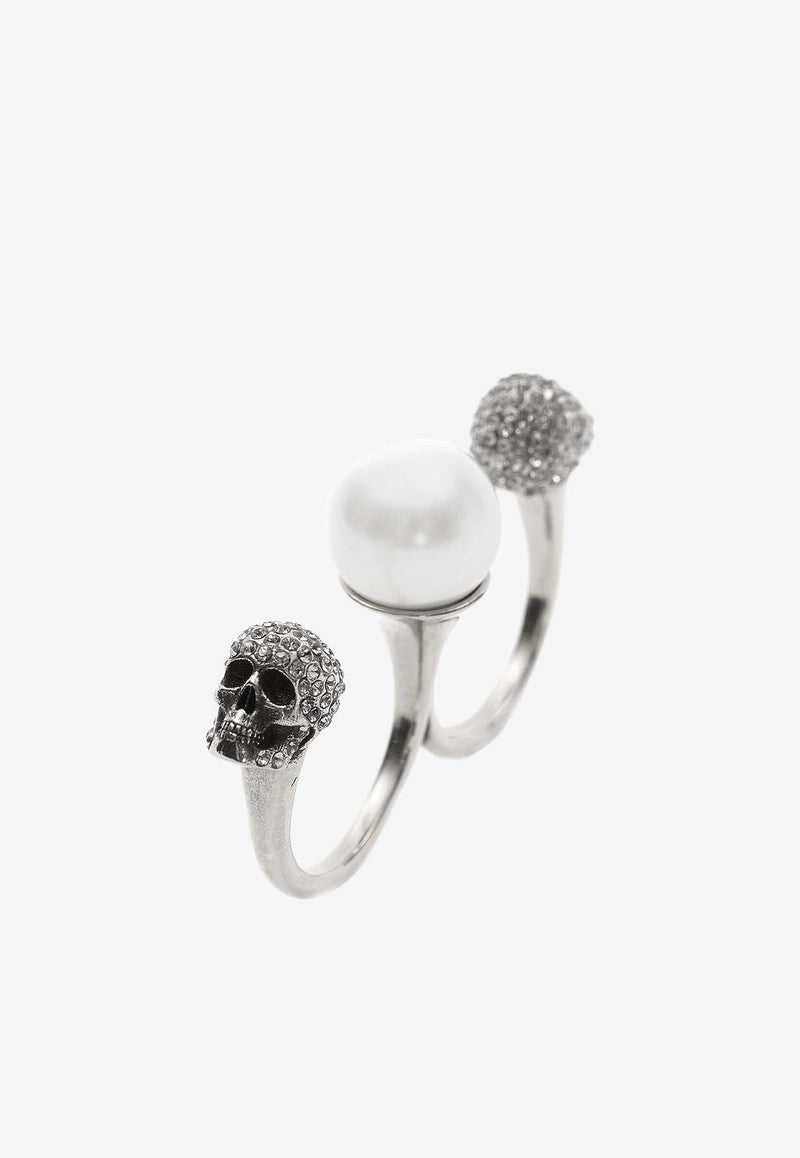Double Skull Pearl Ring