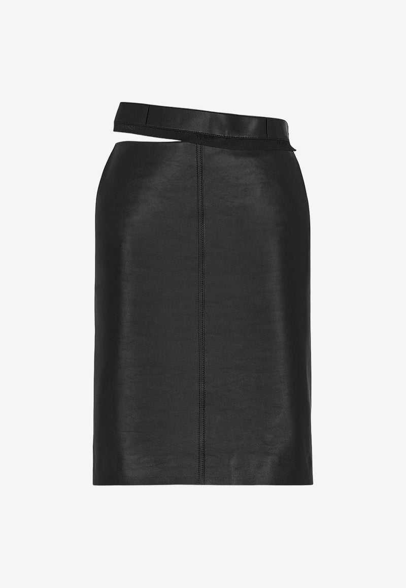 Cut-Out Leather Midi Pencil Skirt