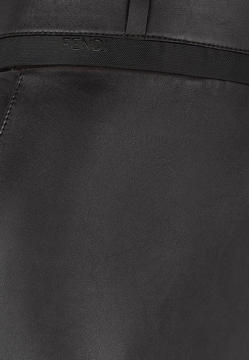 Cut-Out Leather Midi Pencil Skirt