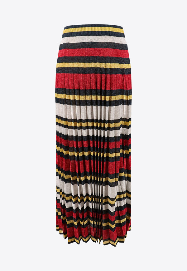 Striped Pleated Lamé Maxi Skirt