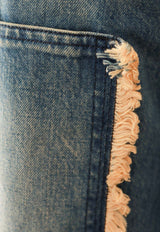 Logo Patch Wide-Leg Faded Jeans