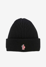 Logo Embroidered Ribbed Wool Beanie