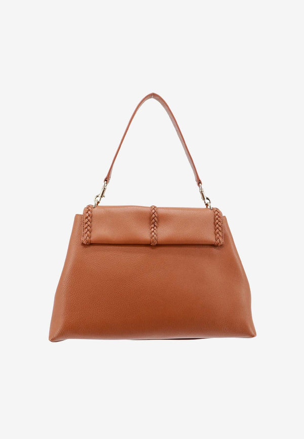 Large Penelope Grained Leather Top Handle Bag