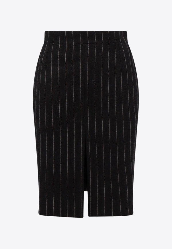 Pinstriped Wool Knee-Length Skirt