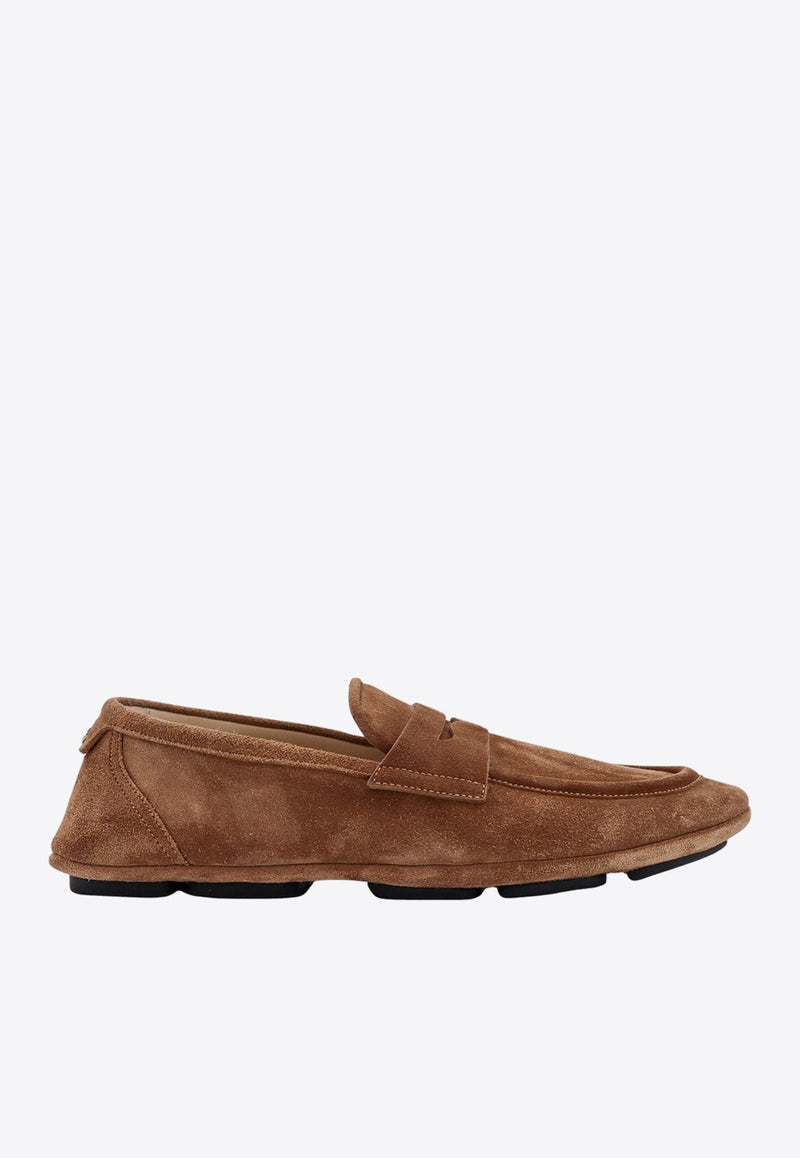 Logo Plaque Suede Loafers