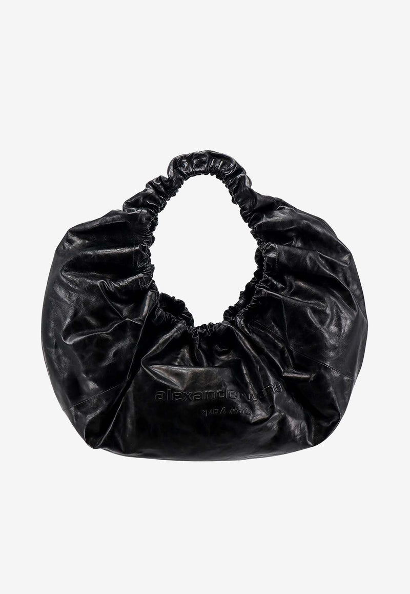 Large Crescent Hobo Bag in Crackled Leather