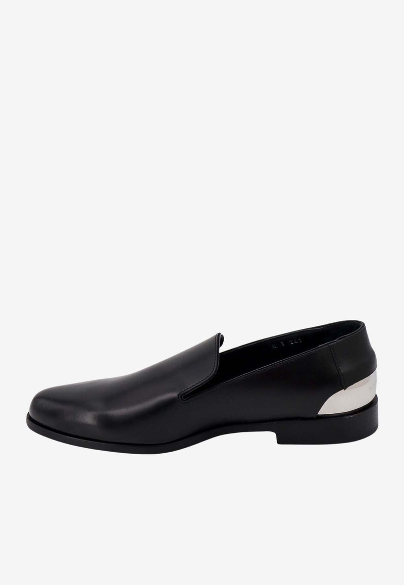 Metal Heel Detail Leather Loafers