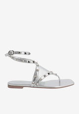 Rockstud Metallic Leather Flat Sandals