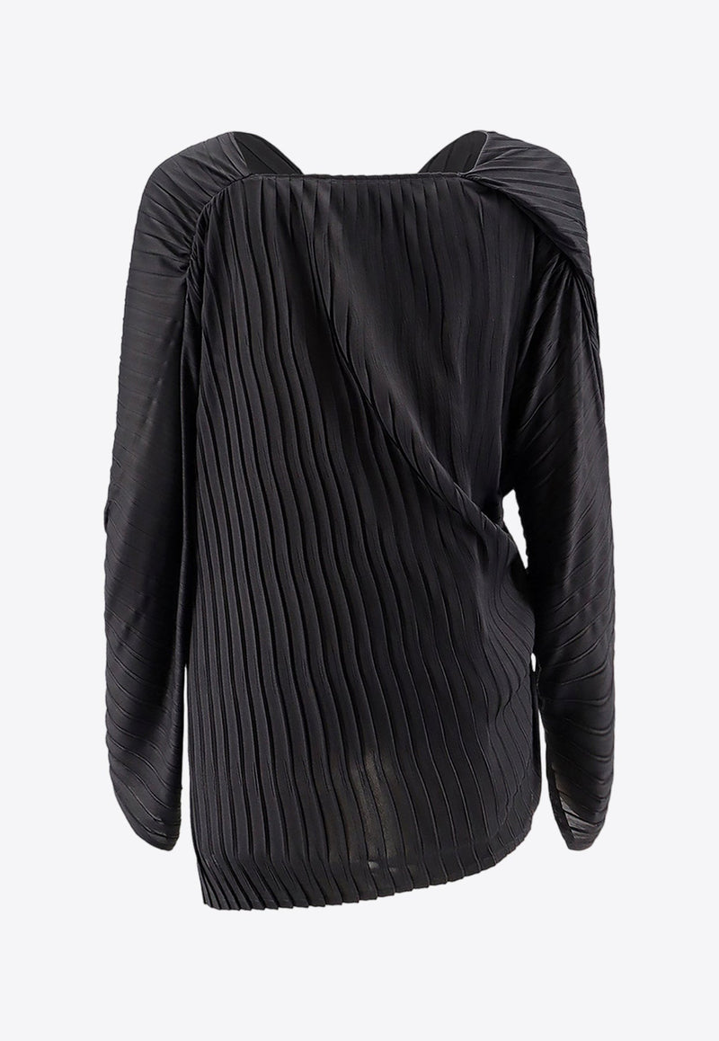 Asymmetrical V-neck Pleated Blouse