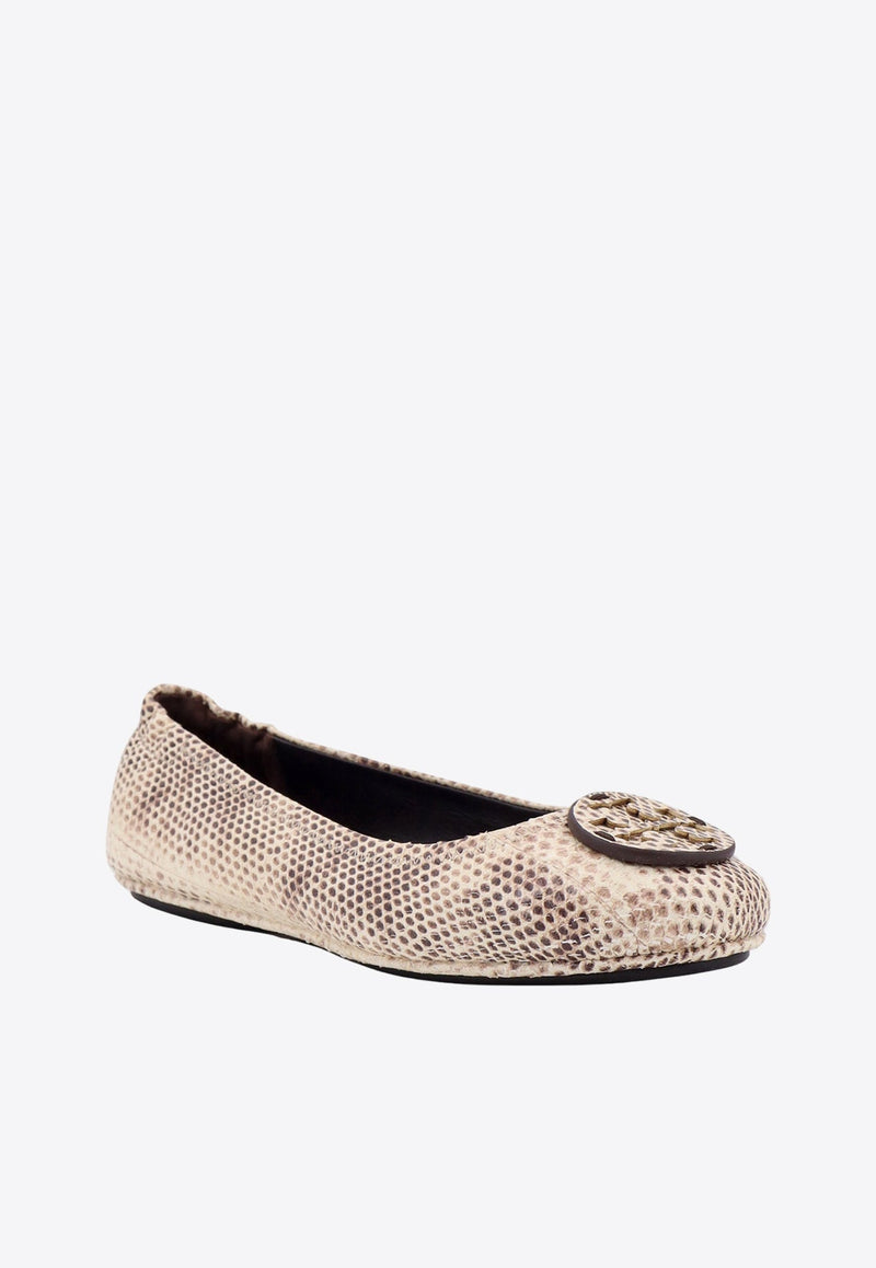 Minnie Travel Snake-Embossed Leather Ballet Flats