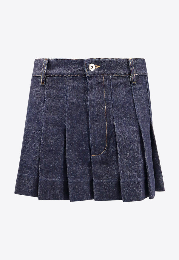 Pleated Mini Denim Skirt