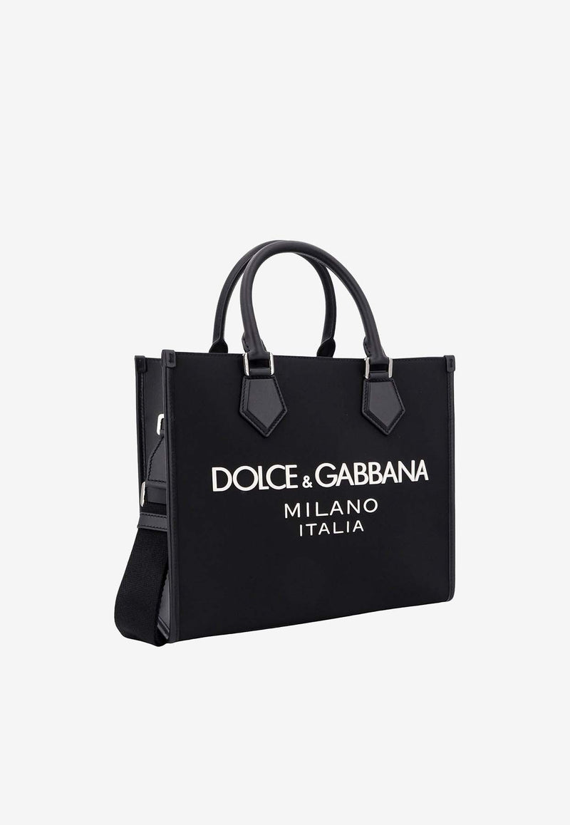 Logo Print Canvas Tote Bag