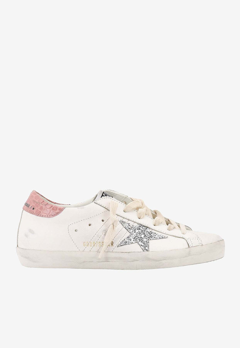 Superstar Leather Sneakers with Glittered Star Patch