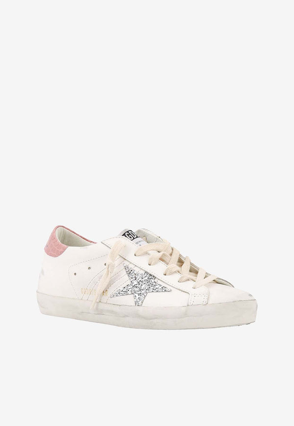 Superstar Leather Sneakers with Glittered Star Patch