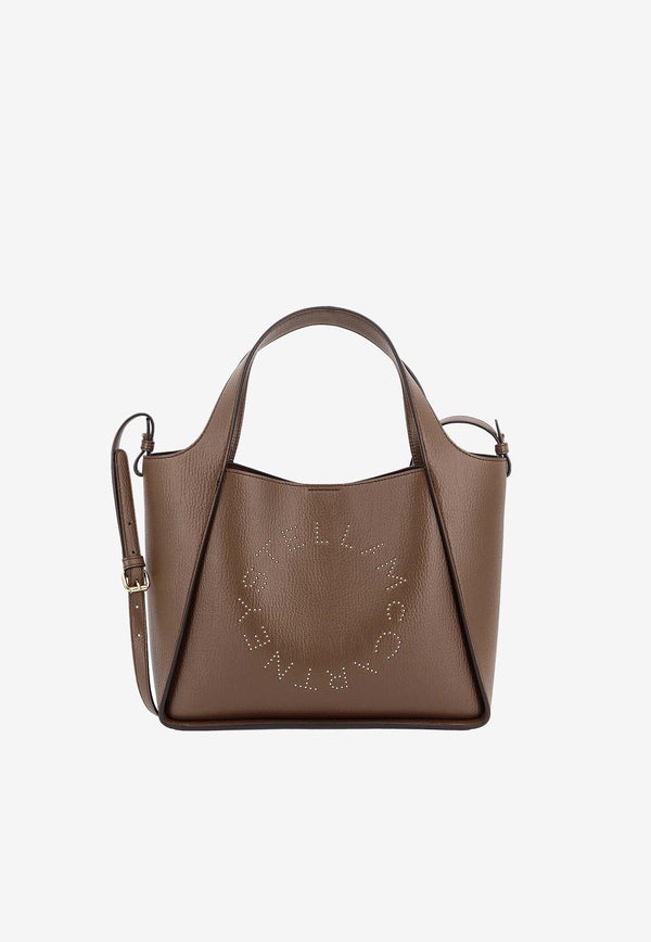 Studded Logo Faux Leather Tote Bag