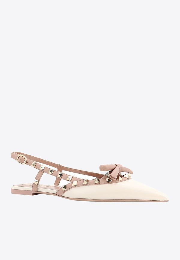 Rockstud Bow Slingback Flats in Patent Leather
