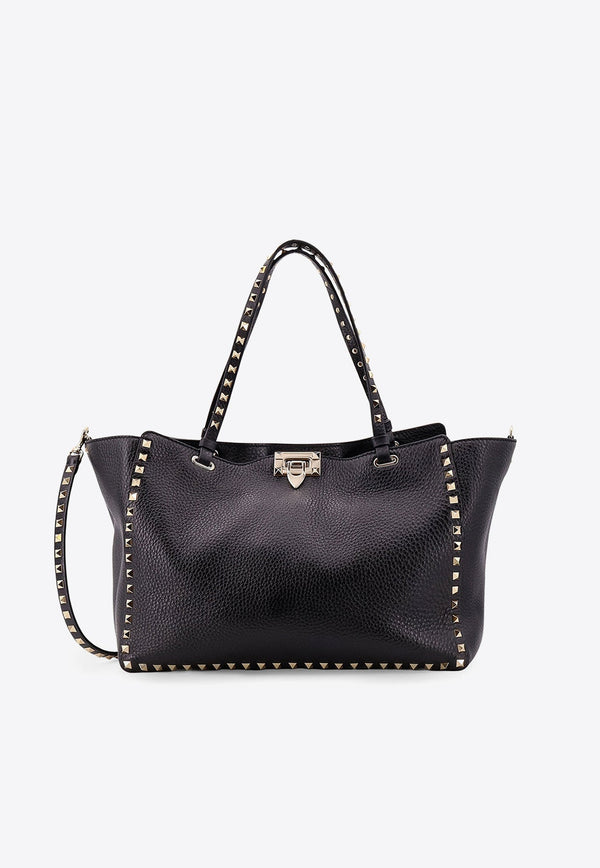 Medium Rockstud Tote Bag in Hammered Leather