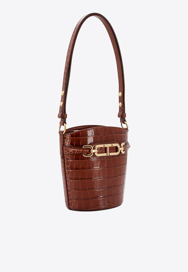 Whitney Croc-Embossed Leather Bucket Bag