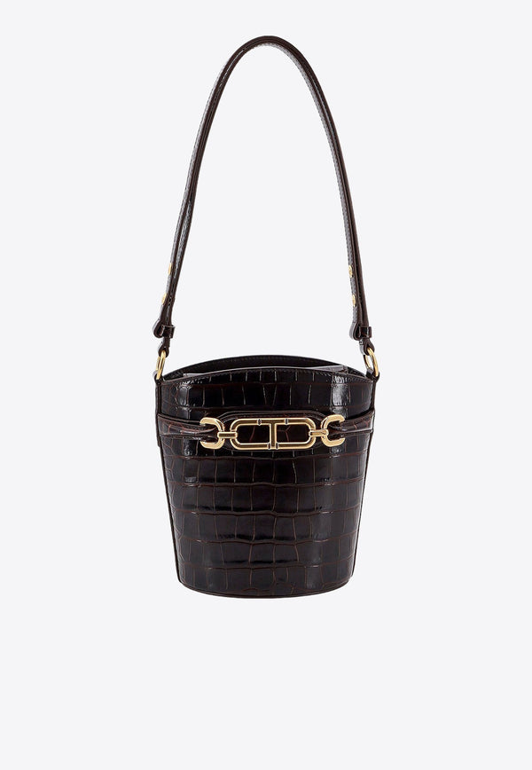 Whitney Croc-Embossed Leather Bucket Bag