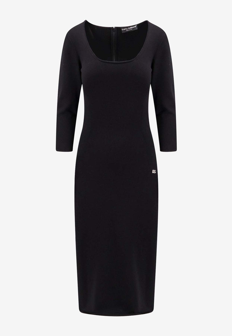 Metal-Monogram Knit Midi Dress