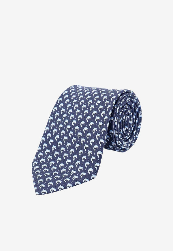 All-Over Dolphin Print Silk Tie