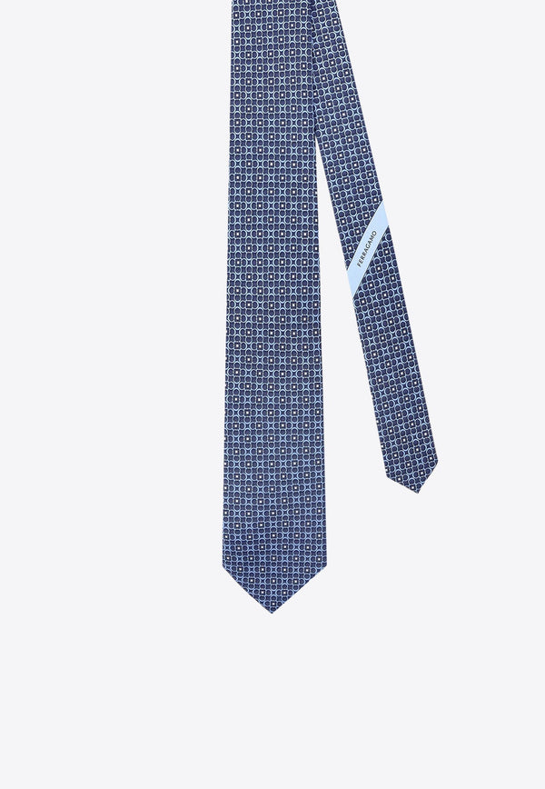 Gancini Print Silk Tie