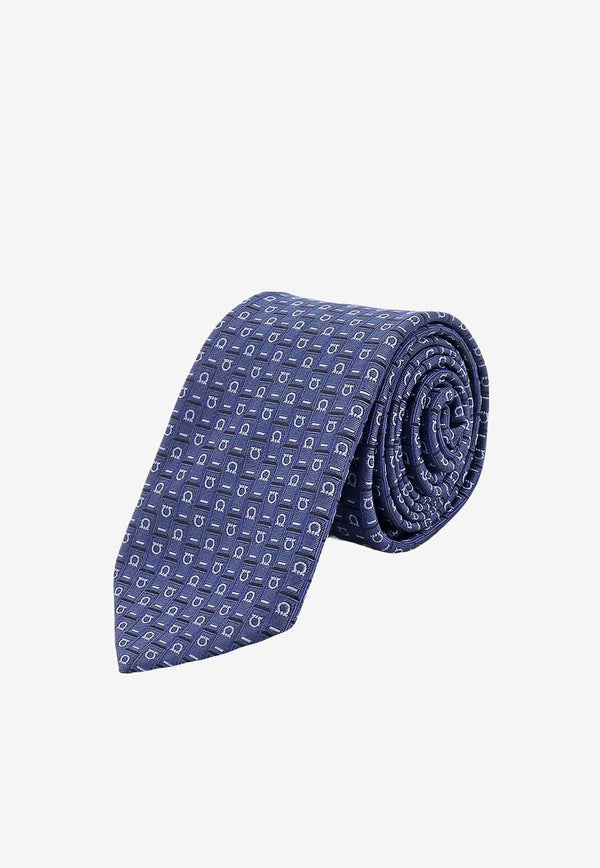 Gancini Monogram Jacquard Silk Tie