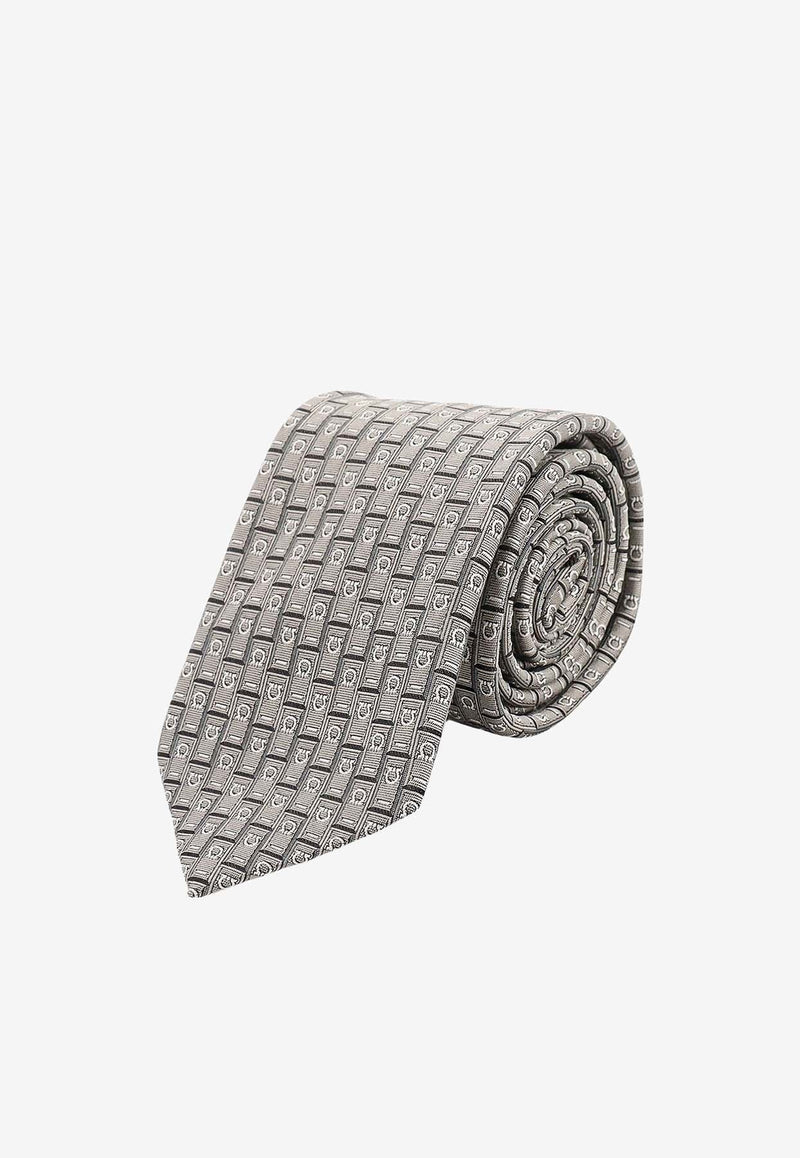 Gancini Monogram Jacquard Silk Tie