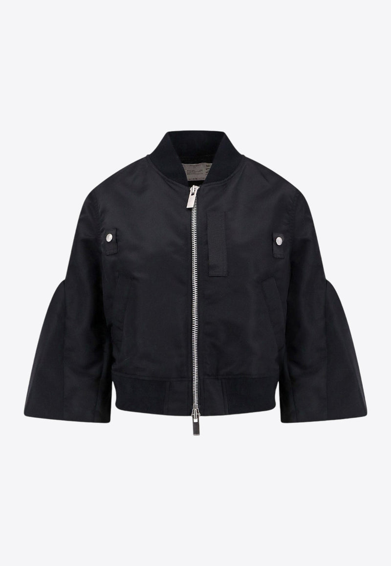 Puff-Sleeve Zip-Up Bomber Jacket