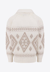 Cashmere Geometric Motif Cardigan