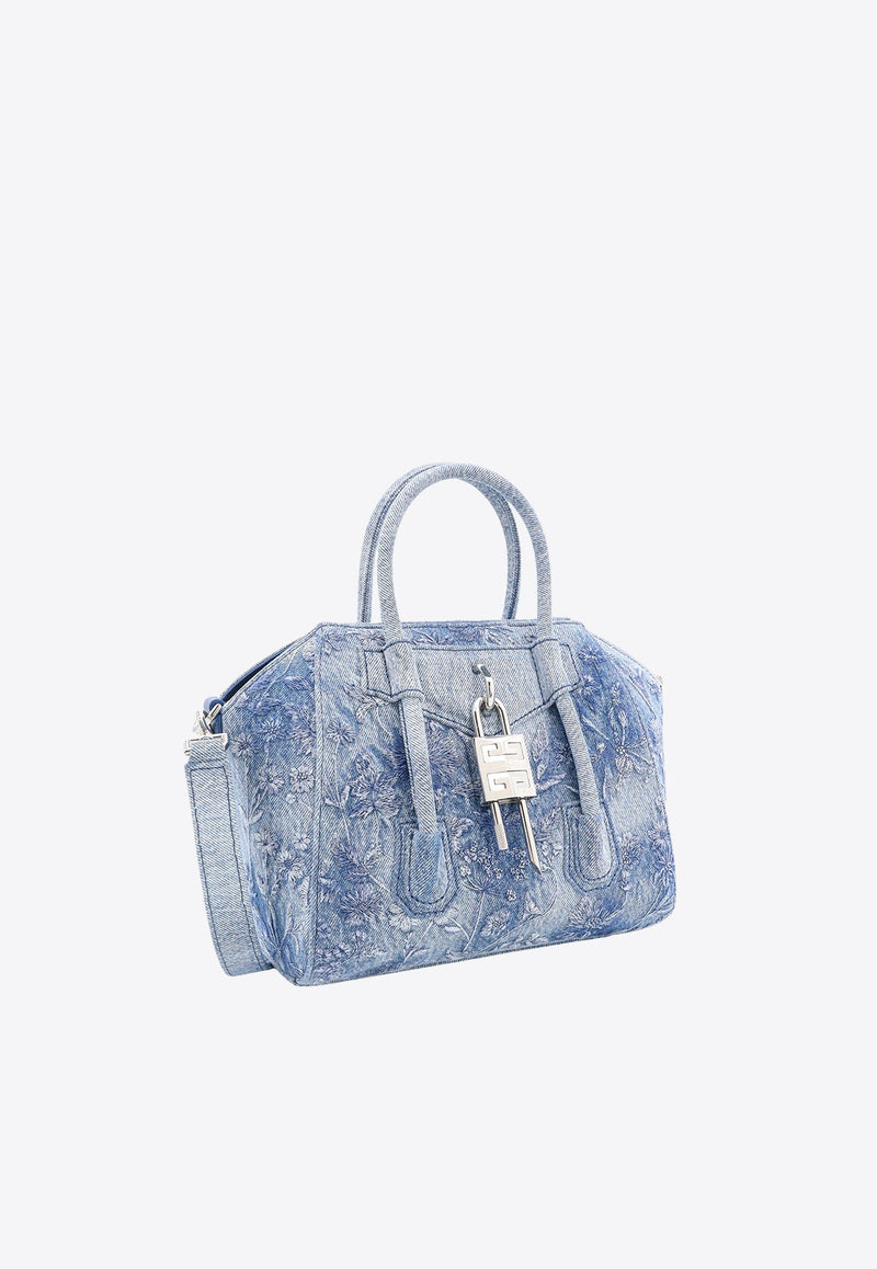 Mini Antigona Lock Embroidered Denim Handbag