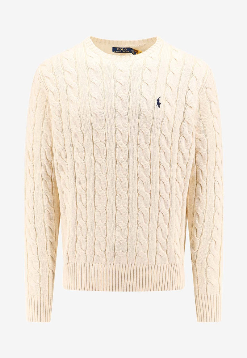 Embroidered Logo Cable Knit Sweater