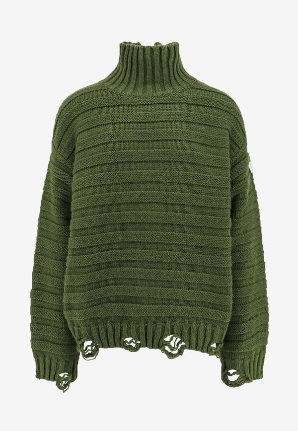Distressed High-Neck Knitted Sweater
