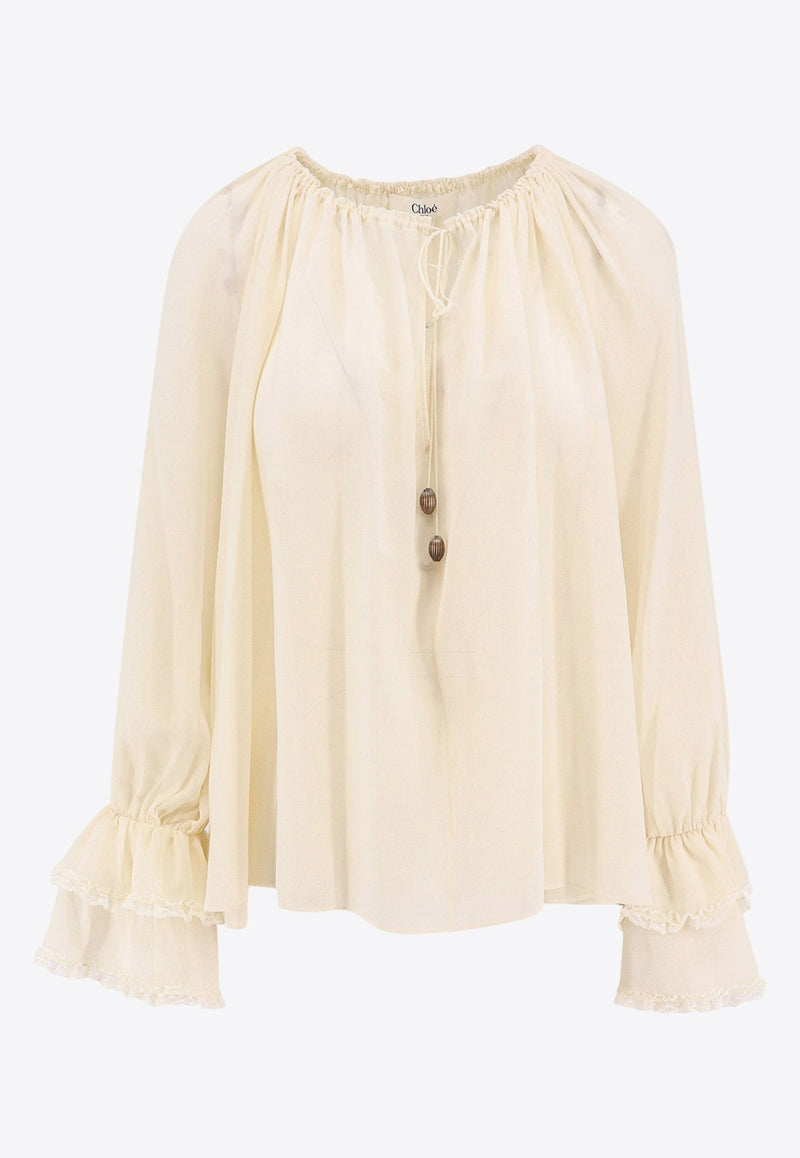 Lace-Trimmed Silk Blouse