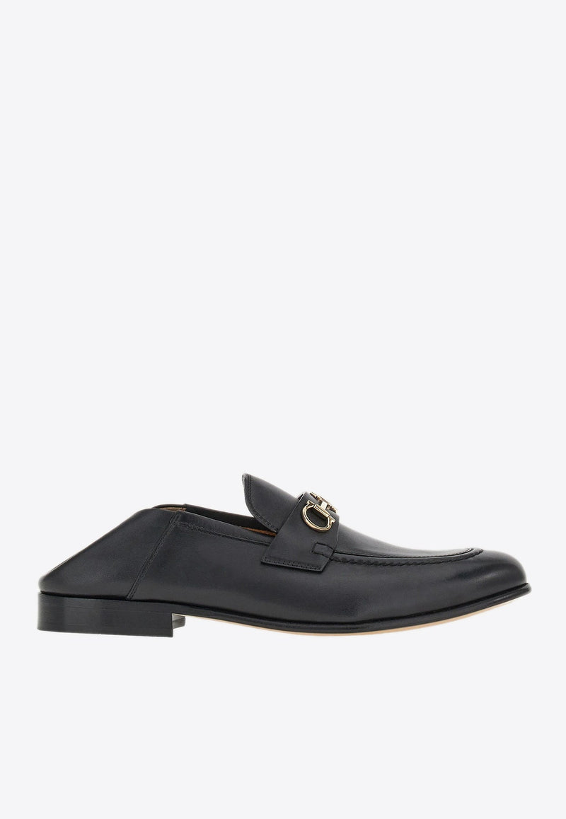 Gancini Logo Buckle Leather Mules