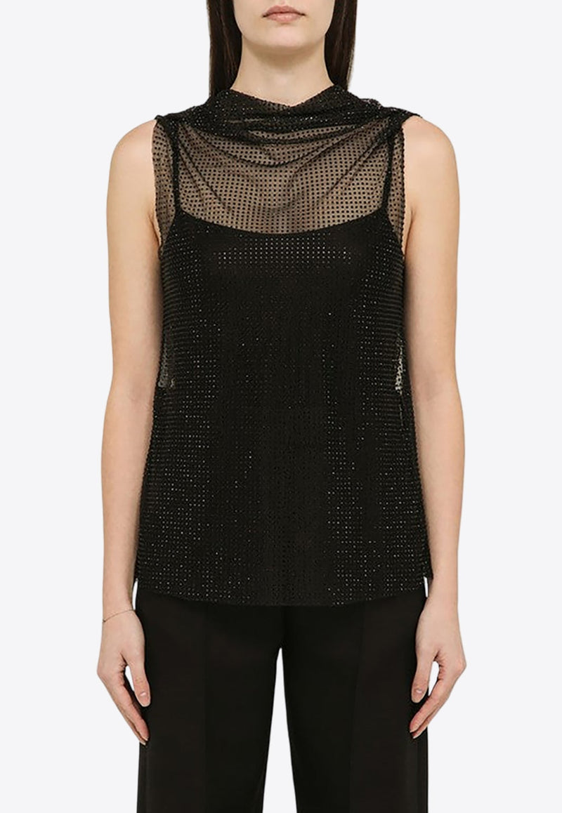 Rhinestone Embellished Mesh Top